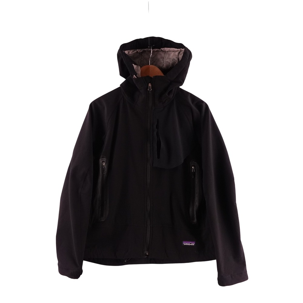 Patagonia Women Medium Black Softshell Hooded Fleece Lined Jacket